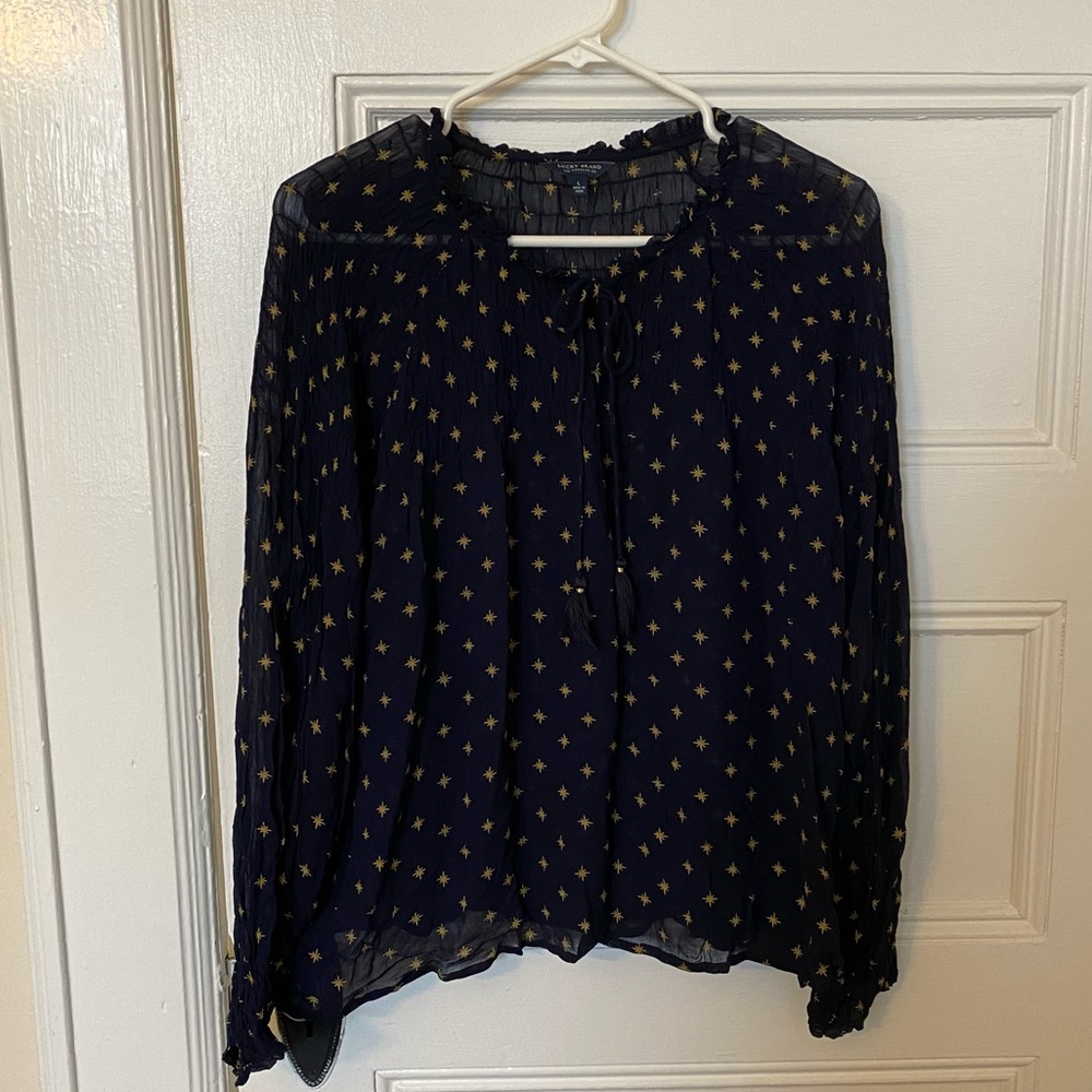 Lucky Brand Sheer Peasant Top L
